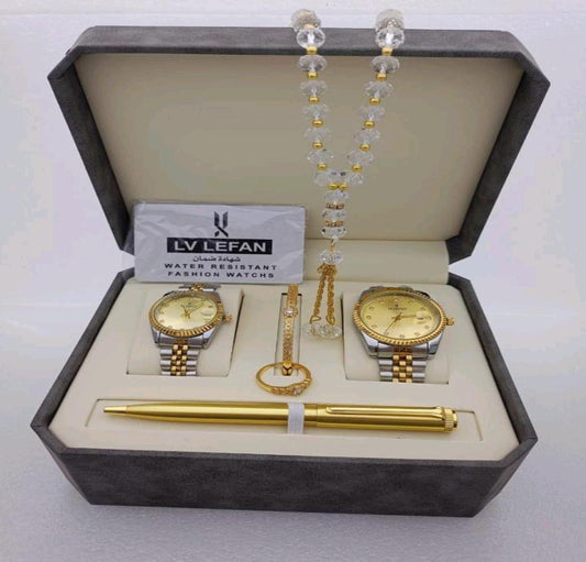 Men's Stainless Steel Set: Watch, Rosary, Pen & Cufflinks"